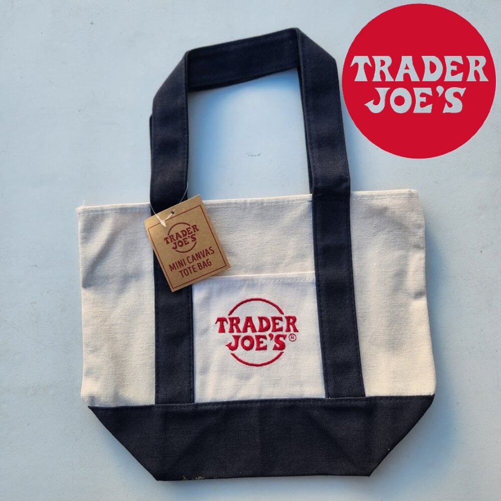 NEW Trader Joe's Black Mini Tote Canvas Bag Trader Joes Blue Grocery Bags NWT Ne